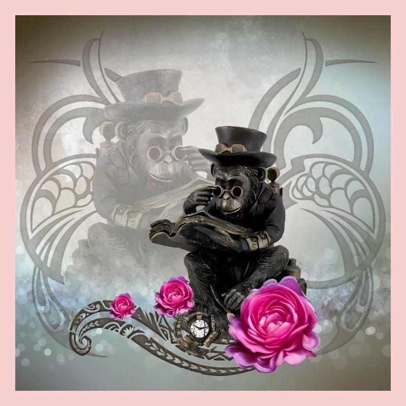 Lustiger Steampunk-Affe liest ein Buch