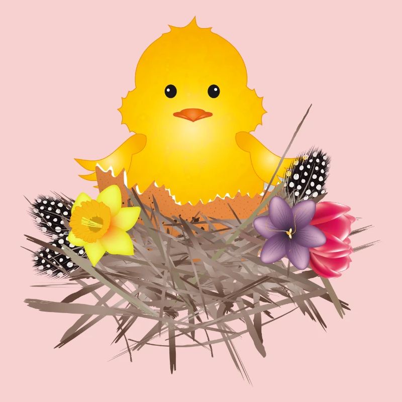 newly hatched chick in eggshell in nest