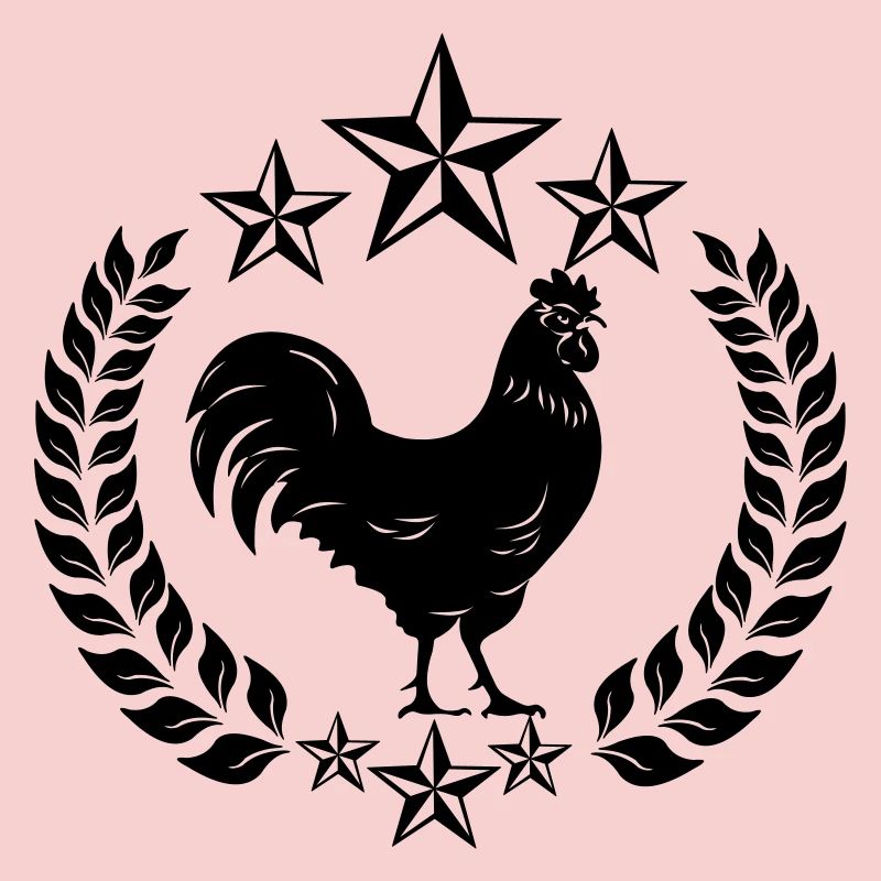 Schwarzer Hahn mit Lorbeerkranz