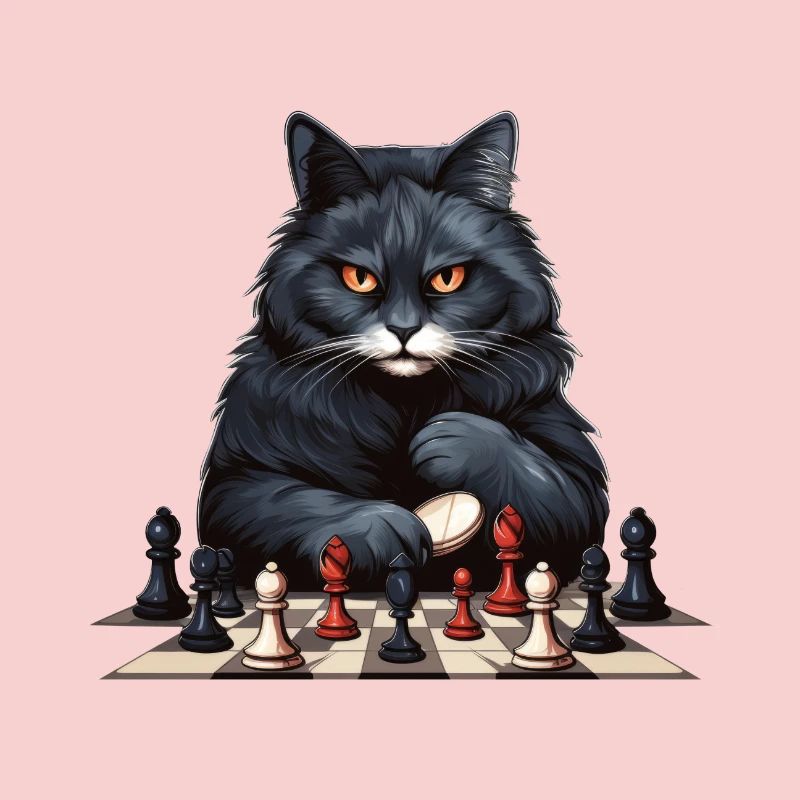 Chess-playing black cat