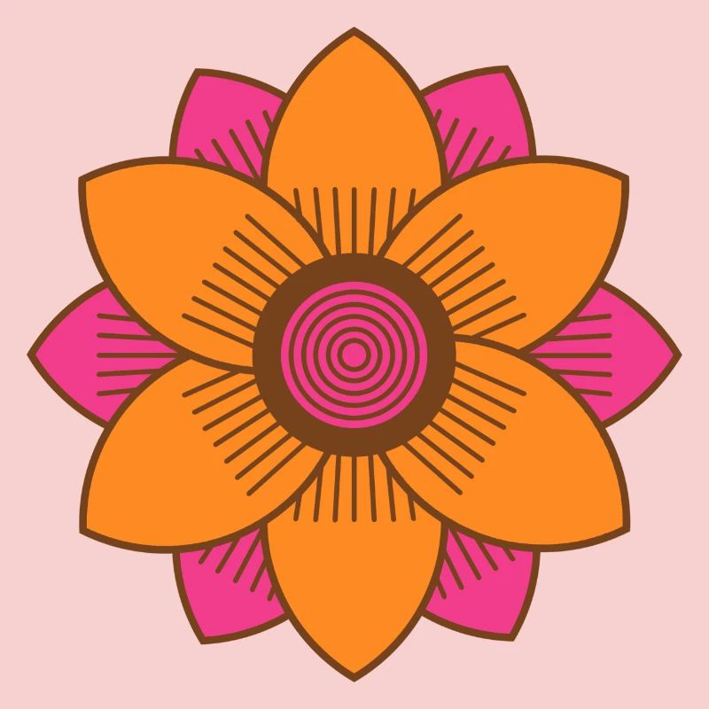 Style rétro du milieu du siècle Rose et Orange Fleur