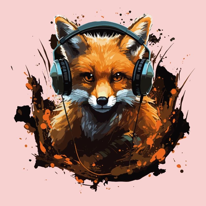 Fuchs mit Kopfhörer Splatterkunst