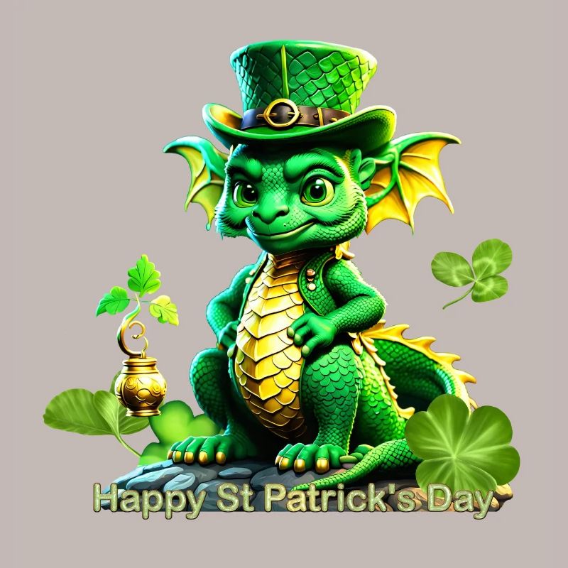 Mignon dragon de la Saint-Patrick avec trèfle.