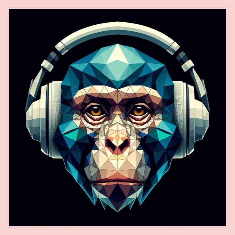 Ein Affe mit Kopfhörer im Polygon-Stil