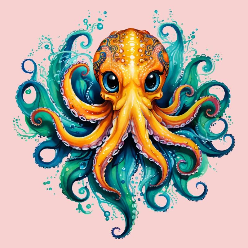 Pieuvre jaune amicale devant le bain à remous d’eau