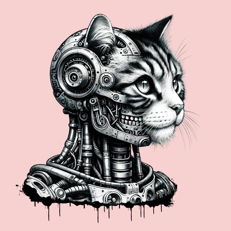 Cat's head designed as a robot in retro look