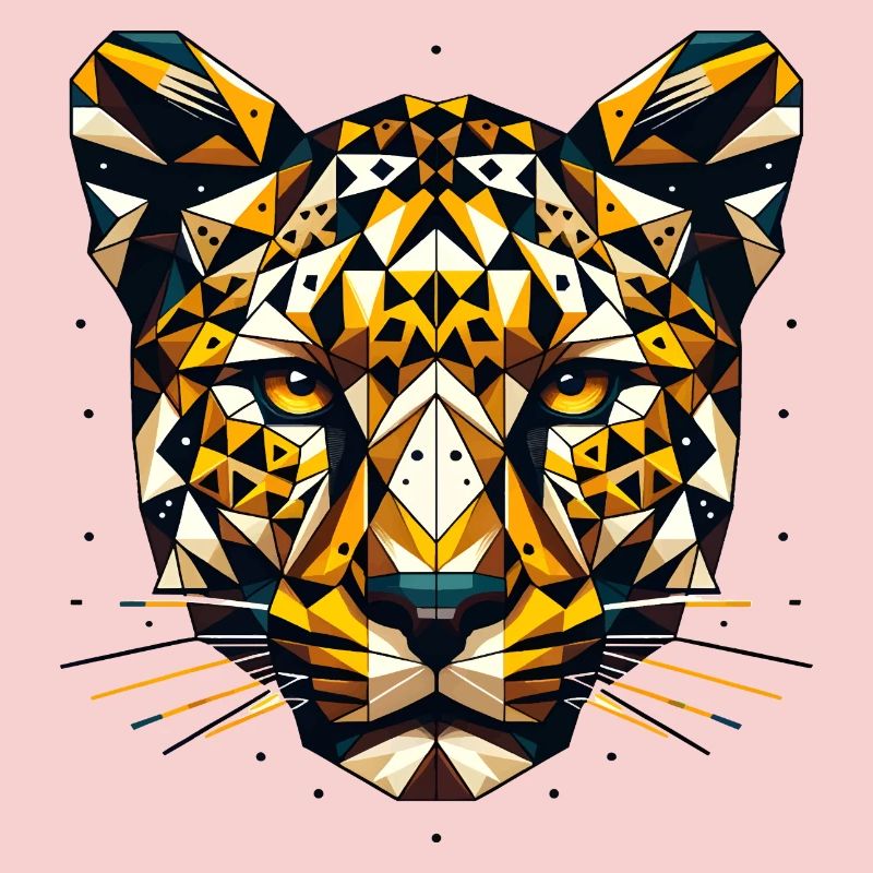 Geometric Leopard Head Polygons Motif