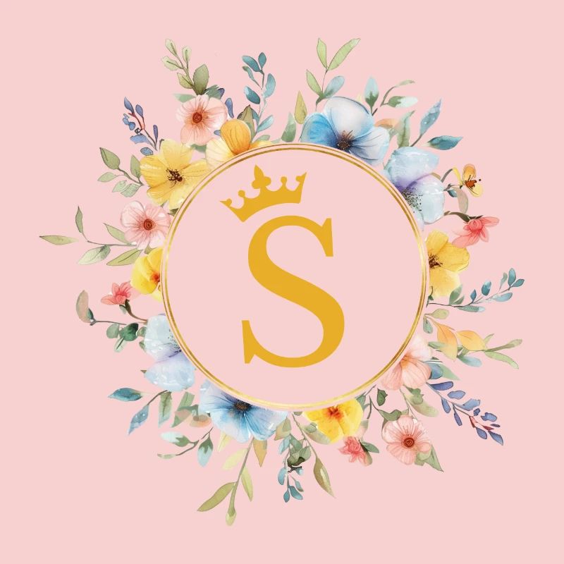 S Monogram, Flower Circle, Personalizable