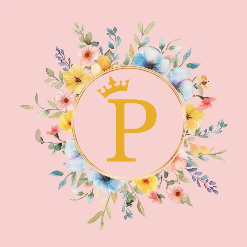 P Monogram, Flower Circle, Personalizable