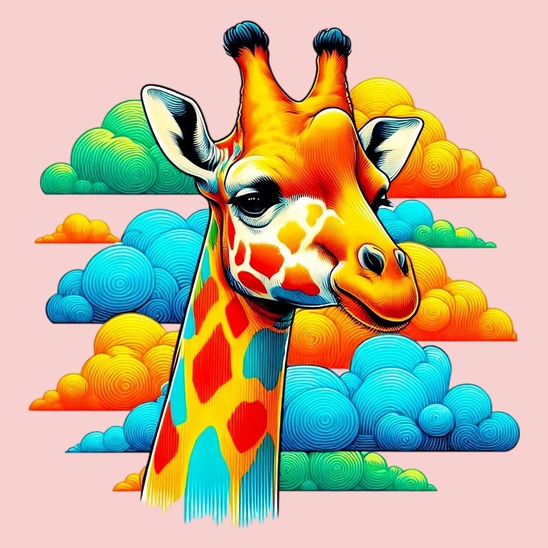 Giraffe with head in cloud clouds