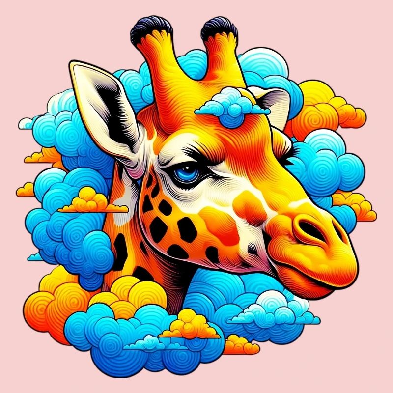 Giraffe with head in cloud clouds