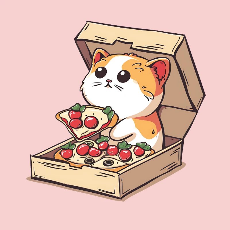 Cat Inside a Pizza Box Holding a Pizza Slice