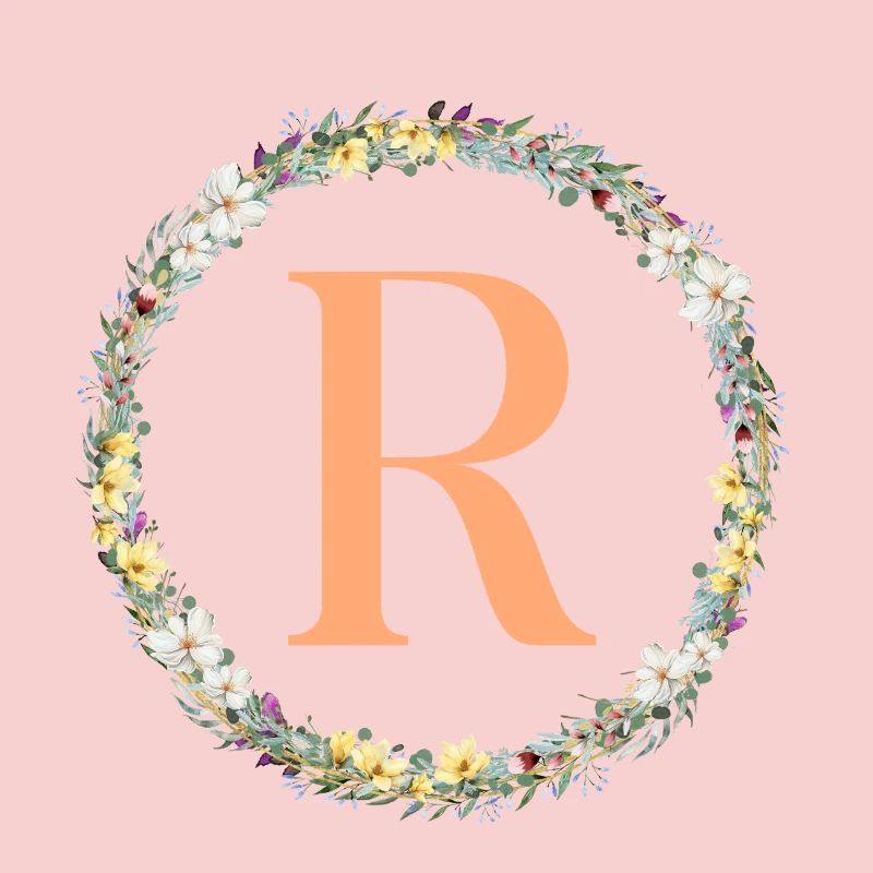 R Monogramm, Blumen-Kranz, personalisierbar