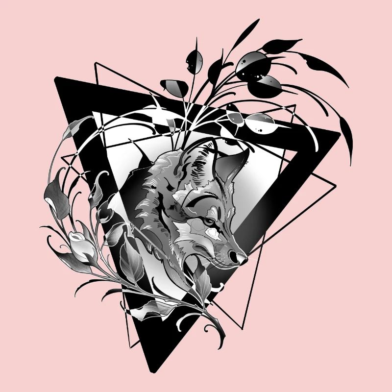 Fox with Foliage Design Black Abstract