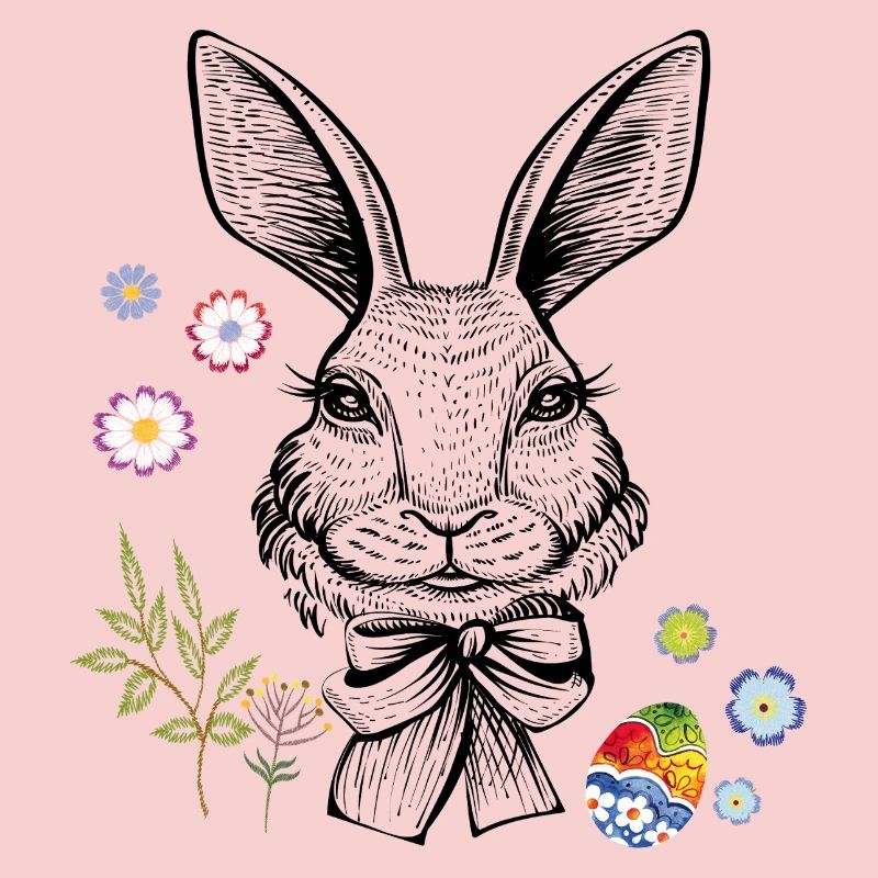 Lapin avec des fleurs et un œuf de Pâques