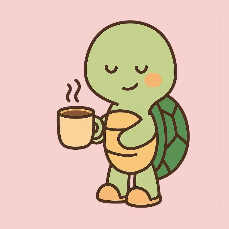 Turtle with a cup of coffee (left)