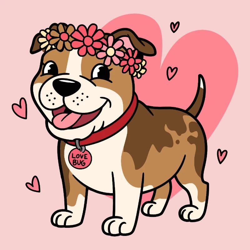 Mignon Pitbull Love Bug avec couronne florale