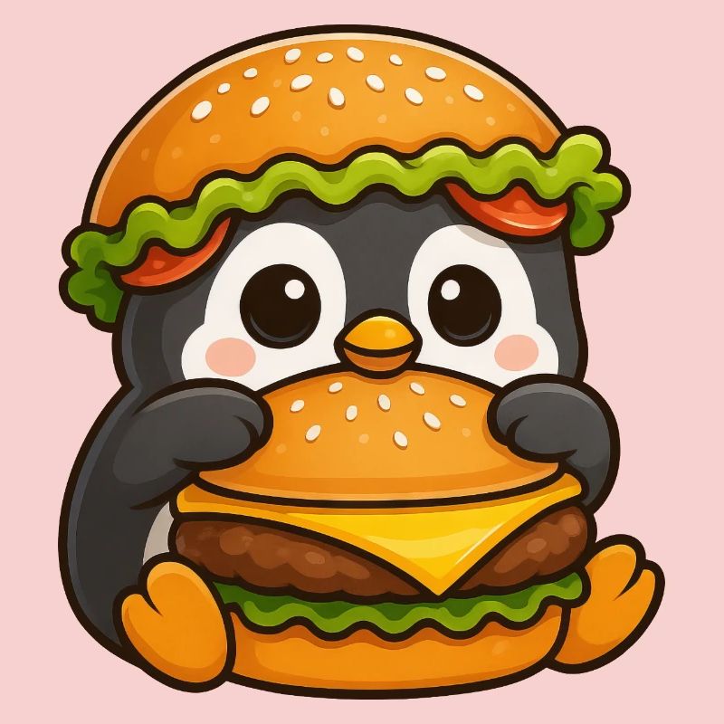 Pingouin mignon avec hamburger Cheeseburger Restauration rapide