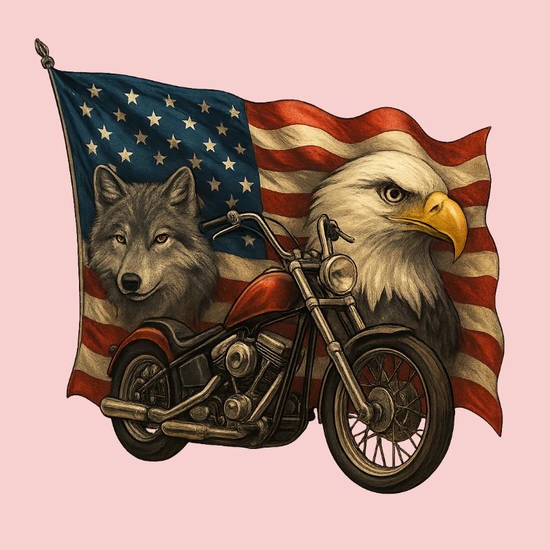 Chopper, loup et aigle sur drapeau US