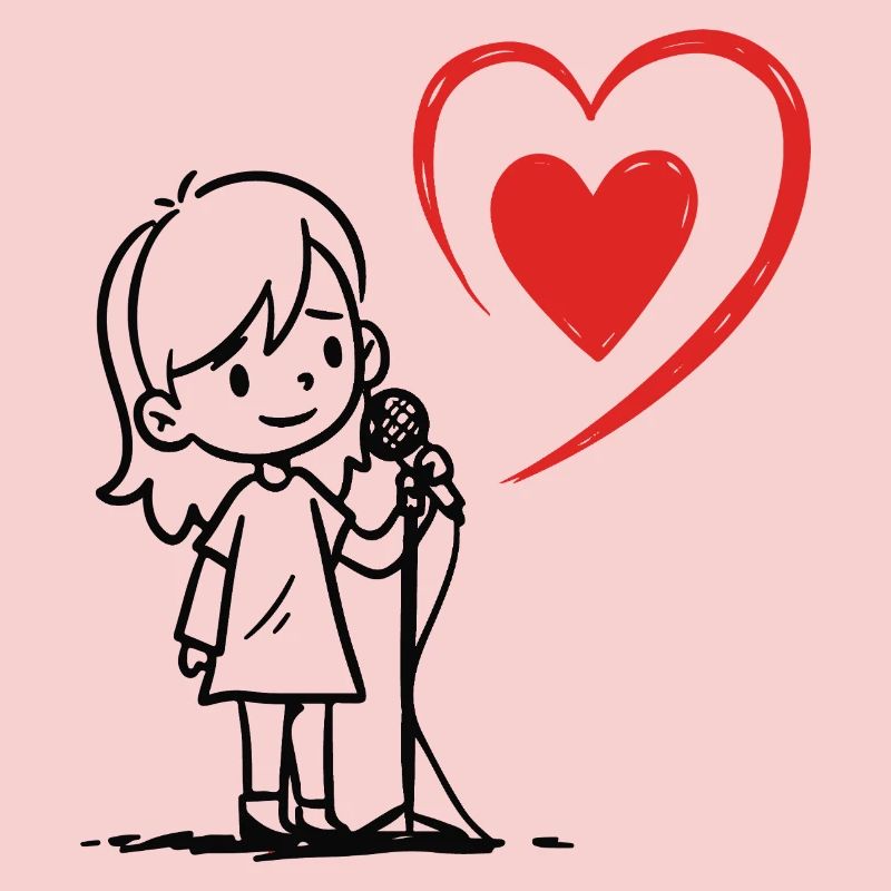 Mädchen singt mit einer Herznote