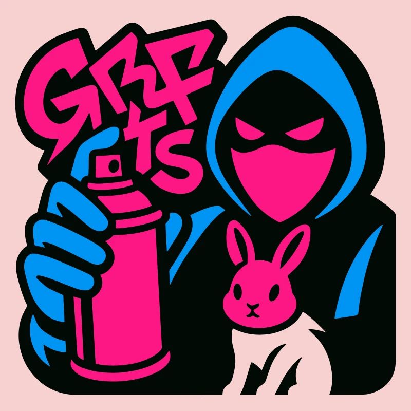 Graffiti Lapin bleu/rose