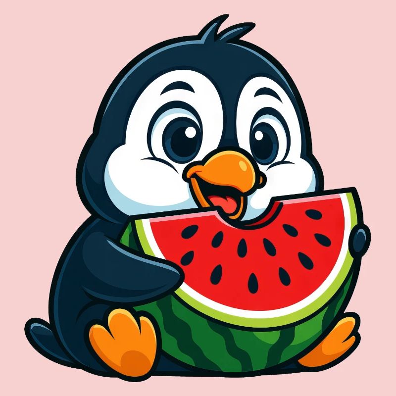 pingouin mignon avec pastèque dessin animé fruit arctique