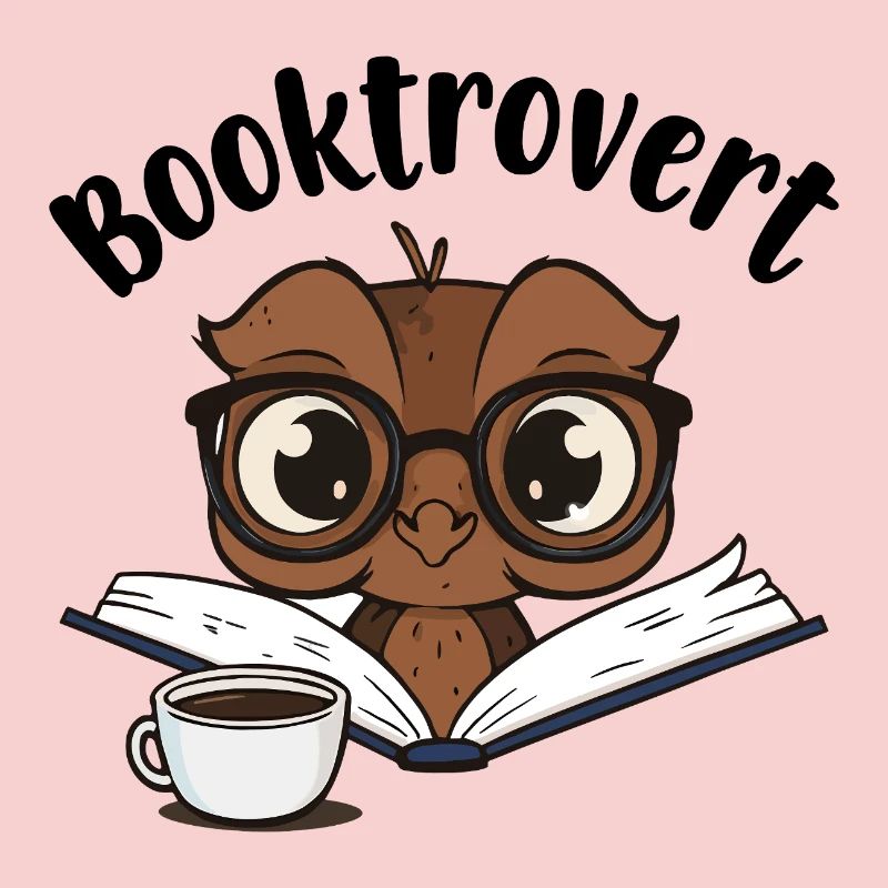 Booktrovert Eule mit Buch und Kaffee