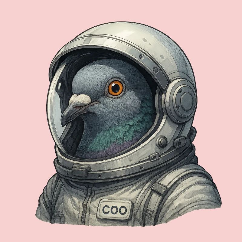 Pigeon astronaute gros plan dans le casque de combinaison spatiale