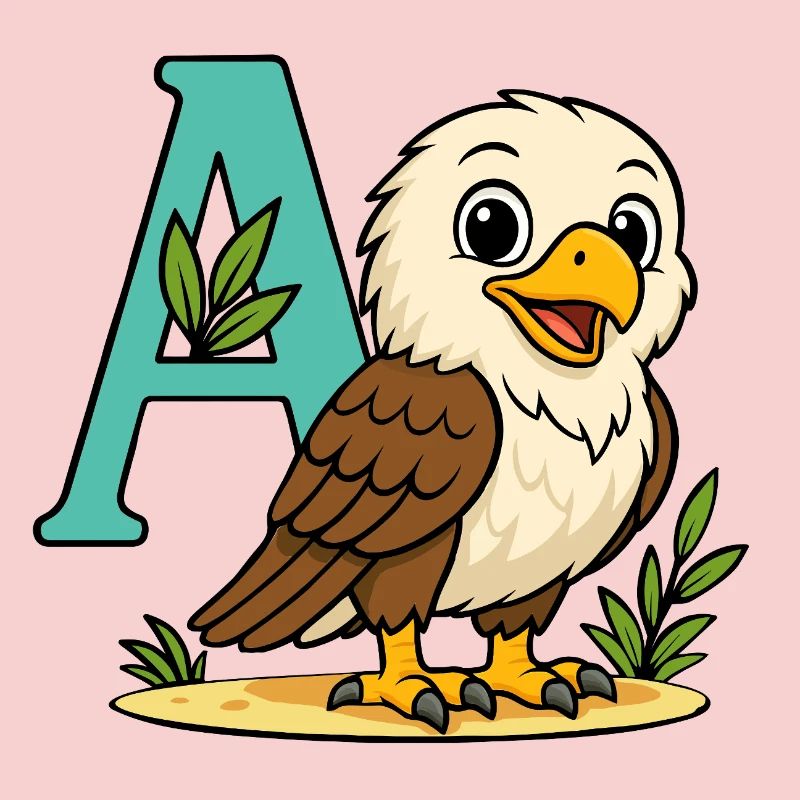 Aigle mignon avec initiale A et feuillage