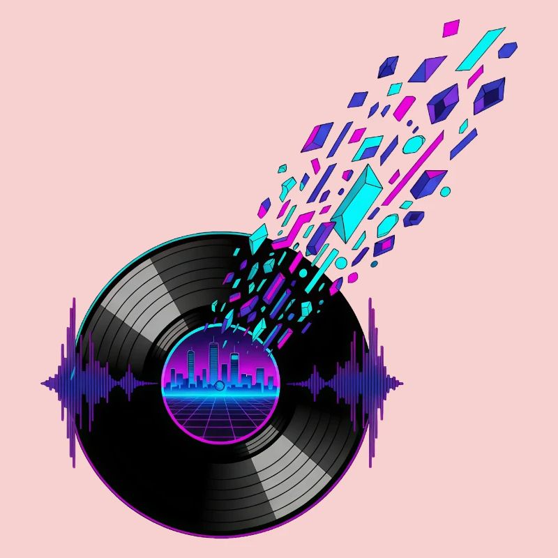 Retro Vinyl and Digital Skyline Design
