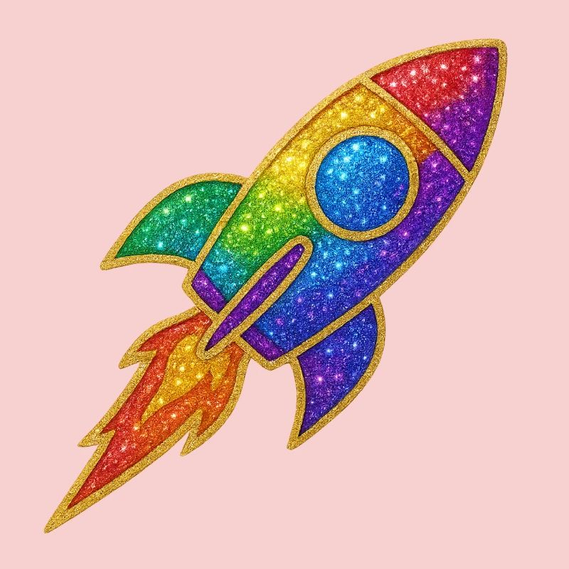 Rainbow Rocket Glitter Design