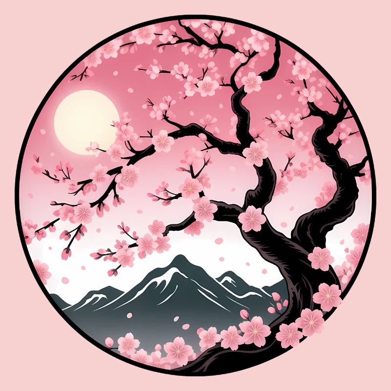 Cherry Blossom Mountain Landscape