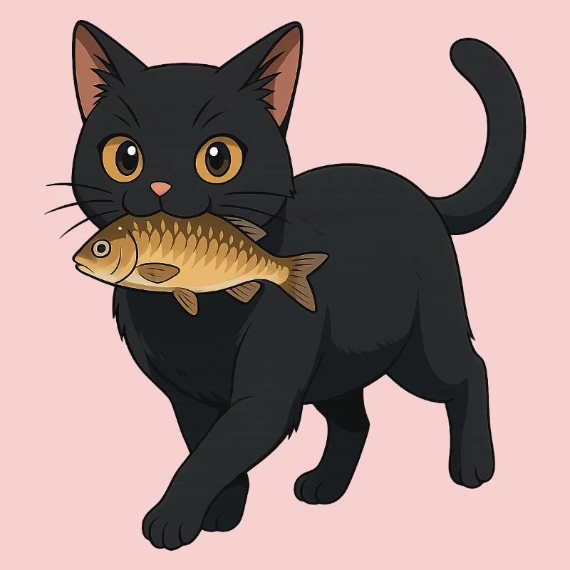 Chat avec poisson Illustration Design