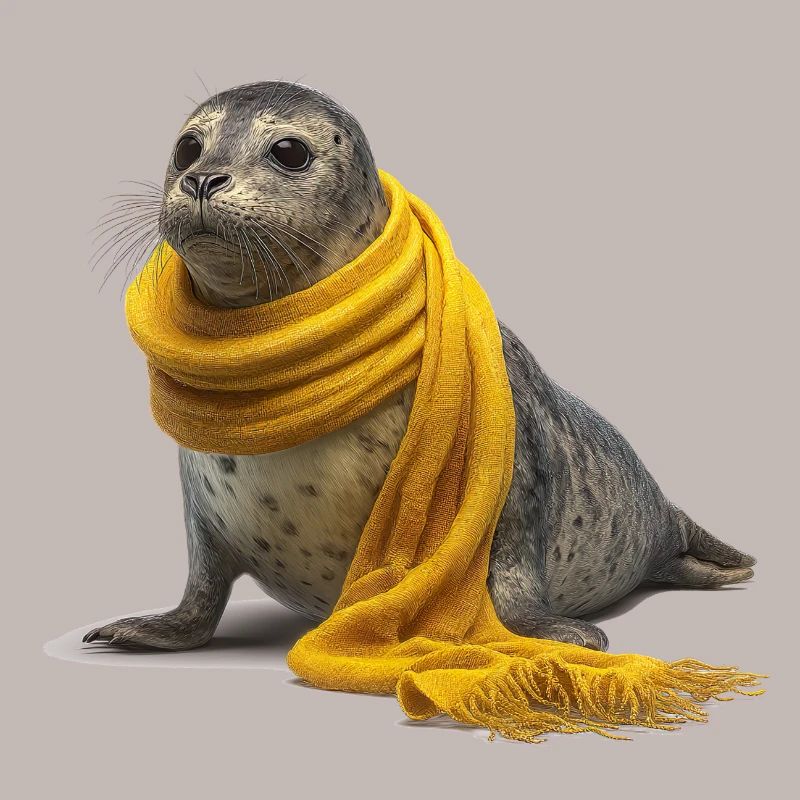 Phoque mignon avec écharpe jaune