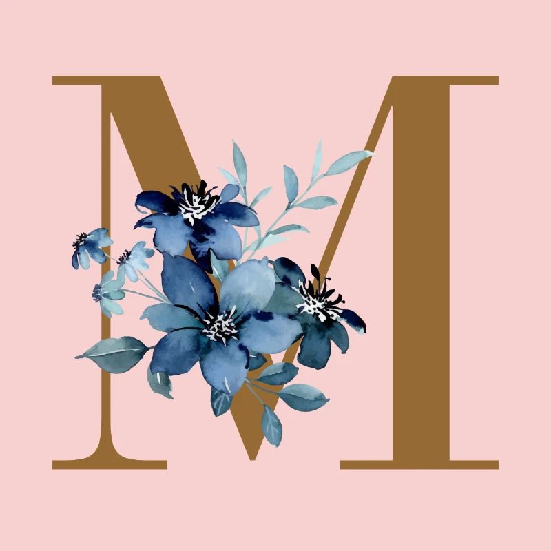 Monogramme M à fleurs bleues
