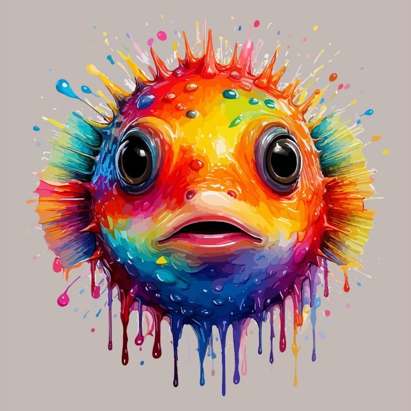 Farbexplosion Pufferfisch Kunstdruck