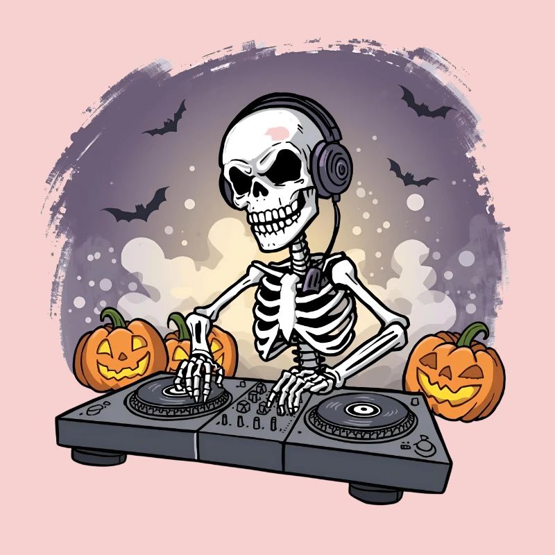 Skeleton DJ Halloween Scene