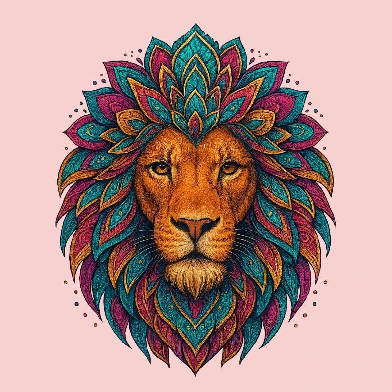 Mandala-Löwe – bunter Kopf