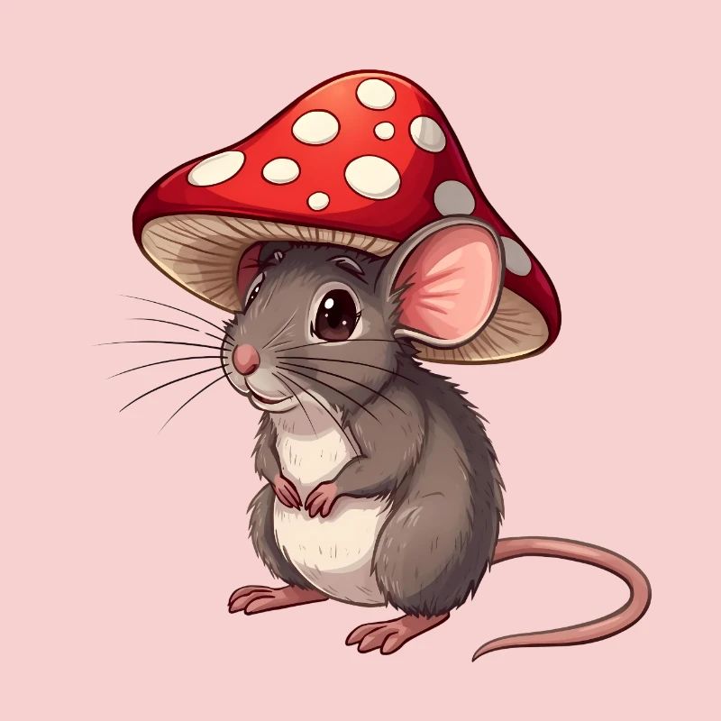 Little Mouse with Toadstool Hat Cute Forest Motif