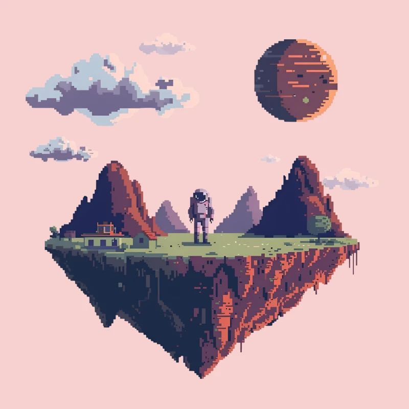 8-Bit Pixel Astronaut auf Schwebender Insel
