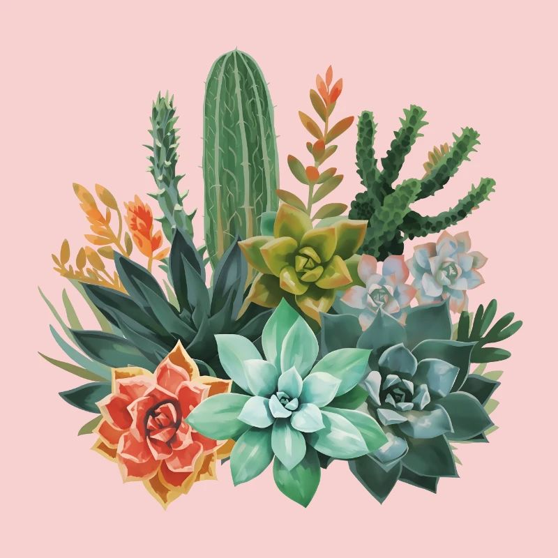 Succulentes et cactus Composition à l’aquarelle