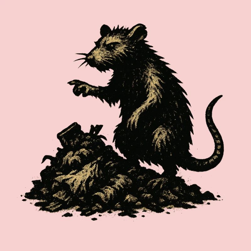 Rat on rubble engraving