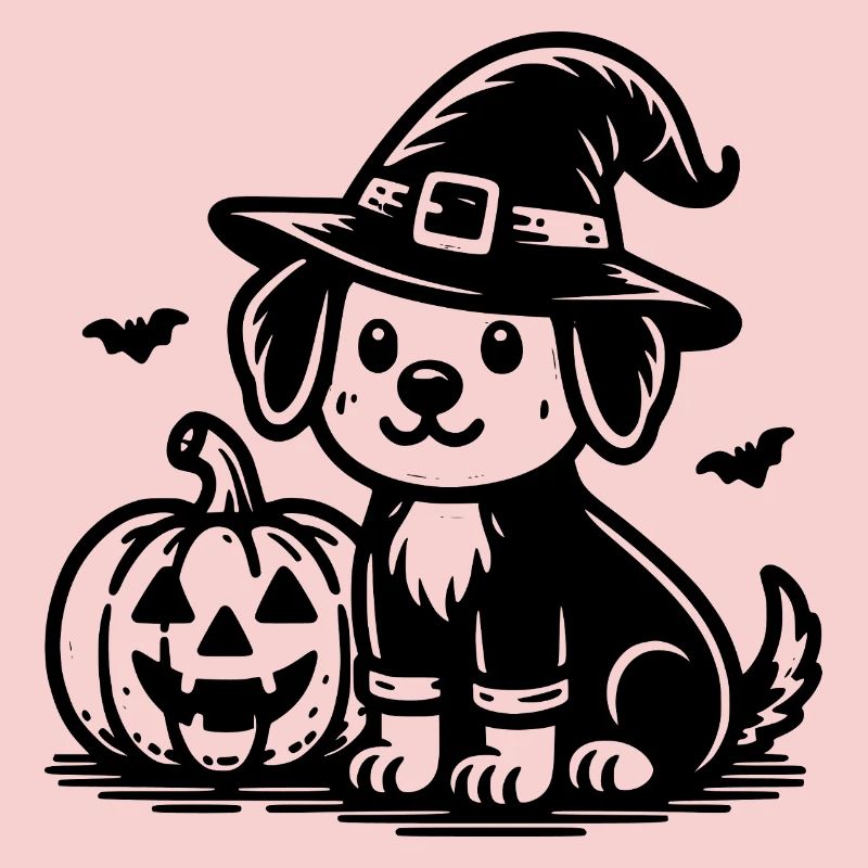 Chien avec chapeau de sorcière