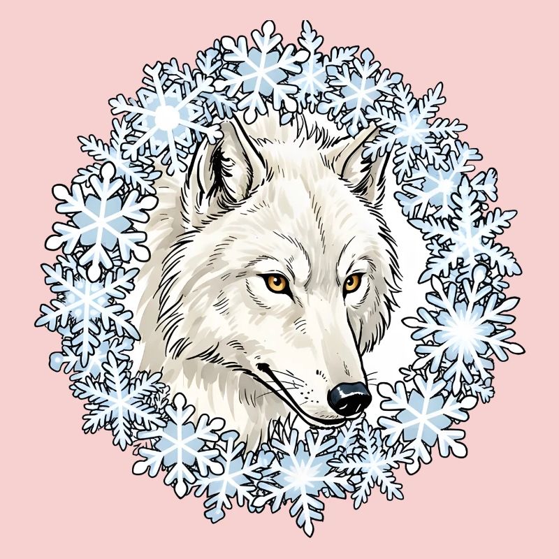 Winter wolf in a snowflake circle