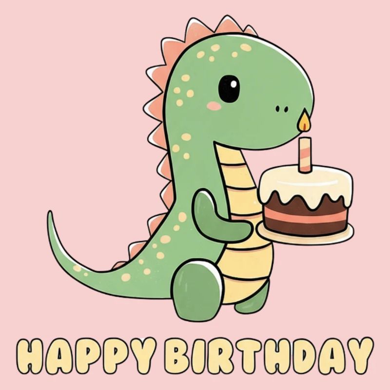 Dino avec un gâteau d’anniversaire