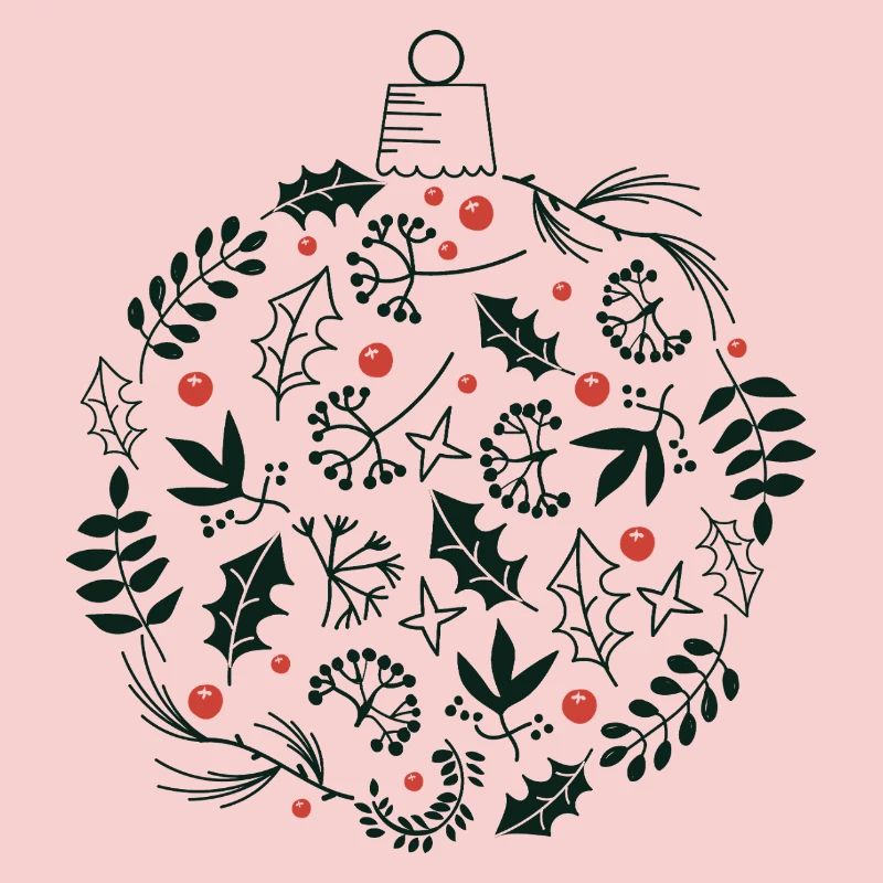 Weihnachtskugel mit Stechpalme und Vogelbeerblättern