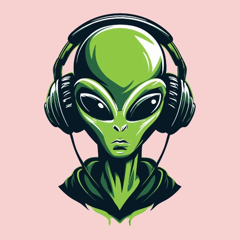 Alien mit Kopfhörern – Minimalistic Techno design