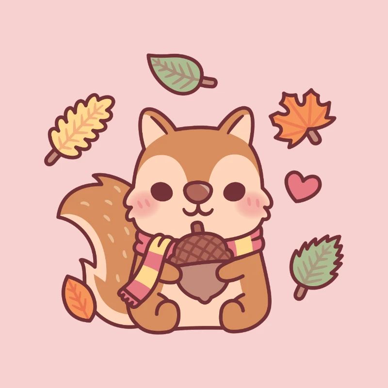 Niedliches Eichhörnchen mit Schal mit Eichel Herbstmeer