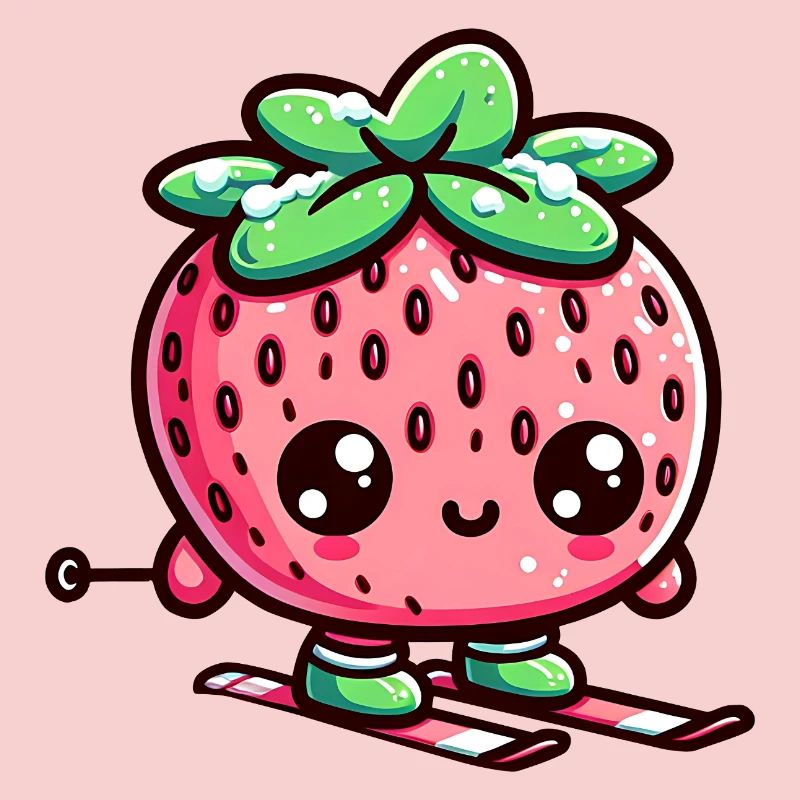 Kawaii strawberry while skiing winter fun