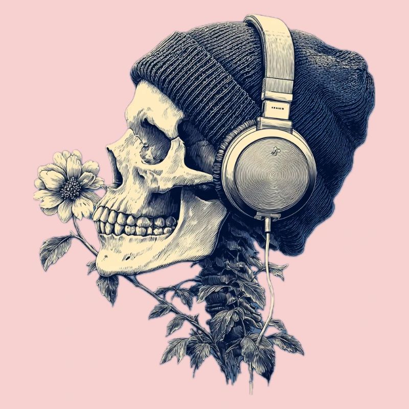 Crâne avec casque et fleurs